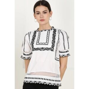 Embroidered Black and White Women's Top